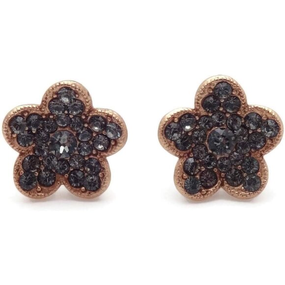 Catherine Popesco Dark Grey Crystal Flower Gold Plated Post Earrings NEW - Picture 2 of 3